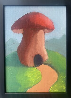 21x15cm Olje Maleri - Rødt Sopphus