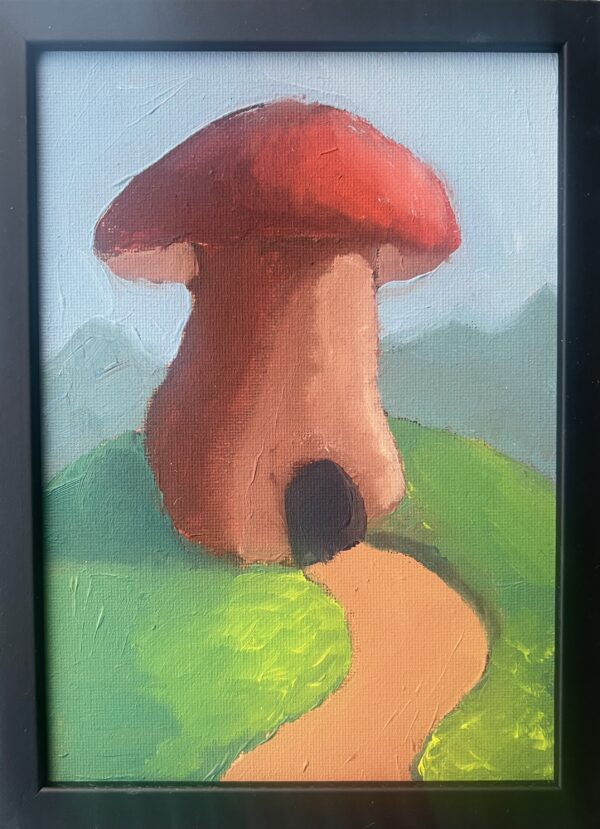 21x15cm Olje Maleri - Rødt Sopphus