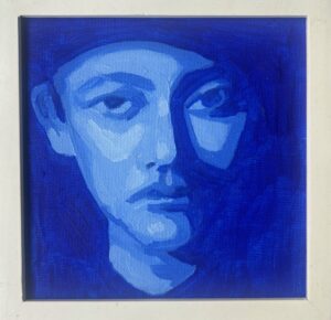 15x15cm Olje Maleri - Portrait in Blue