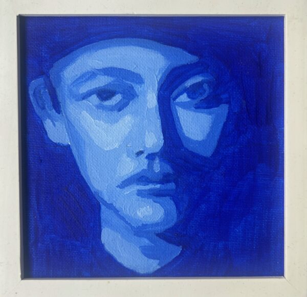 15x15cm Olje Maleri - Portrait in Blue